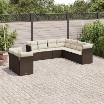 ARDEBO.de - 9-tlg. Garten-Sofagarnitur mit Kissen Braun Poly Rattan