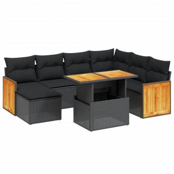 8-tlg. Garten-Sofagarnitur mit Kissen Schwarz Poly Rattan