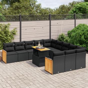 ARDEBO.de - 11-tlg. Garten-Sofagarnitur mit Kissen Schwarz Poly Rattan