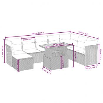 9-tlg. Garten-Sofagarnitur mit Kissen Schwarz Poly Rattan