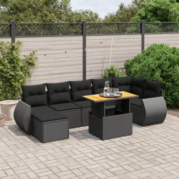 ARDEBO.de - 8-tlg. Garten-Sofagarnitur mit Kissen Schwarz Poly Rattan