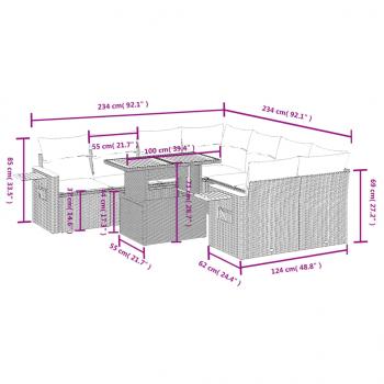 9-tlg. Garten-Sofagarnitur mit Kissen Schwarz Poly Rattan