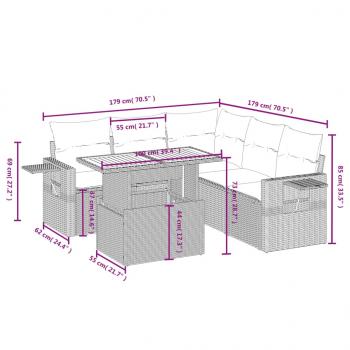 6-tlg. Garten-Sofagarnitur mit Kissen Schwarz Poly Rattan