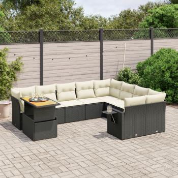 ARDEBO.de - 10-tlg. Garten-Sofagarnitur mit Kissen Schwarz Poly Rattan