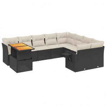 10-tlg. Garten-Sofagarnitur mit Kissen Schwarz Poly Rattan