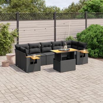 ARDEBO.de - 8-tlg. Garten-Sofagarnitur mit Kissen Schwarz Poly Rattan