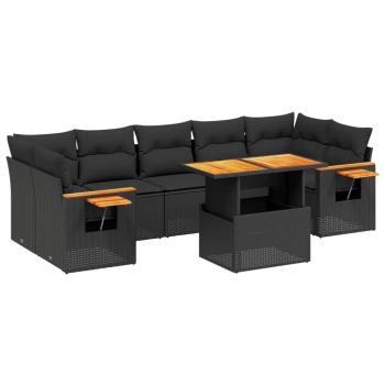 8-tlg. Garten-Sofagarnitur mit Kissen Schwarz Poly Rattan