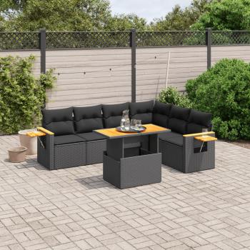 ARDEBO.de - 7-tlg. Garten-Sofagarnitur mit Kissen Schwarz Poly Rattan