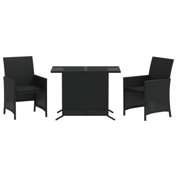 3-tlg. Bistro-Set mit Kissen Schwarz Poly Rattan