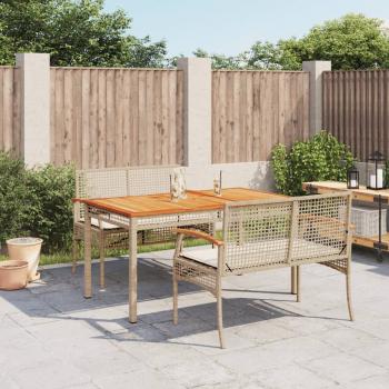 ARDEBO.de - 3-tlg. Garten-Essgruppe mit Kissen Beige Poly Rattan