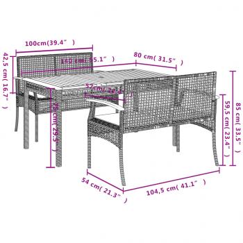 3-tlg. Garten-Essgruppe mit Kissen Beige Poly Rattan