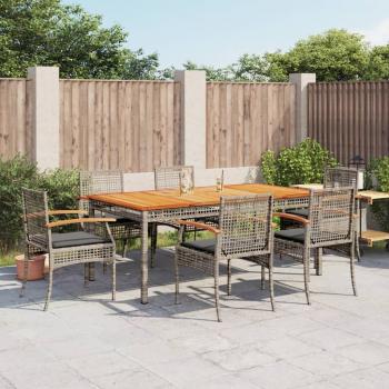 ARDEBO.de - 7-tlg. Garten-Essgruppe mit Kissen Grau Poly Rattan