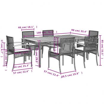 7-tlg. Garten-Essgruppe mit Kissen Grau Poly Rattan