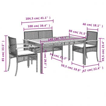 4-tlg. Garten-Essgruppe mit Kissen Schwarz Poly Rattan