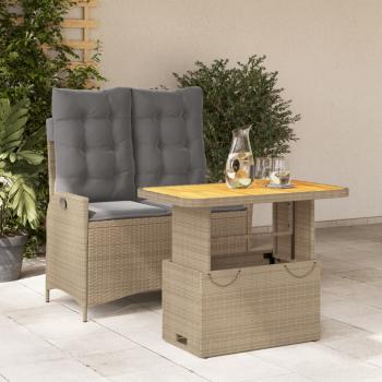 ARDEBO.de - 2-tlg. Garten-Essgruppe mit Kissen Beige Poly Rattan