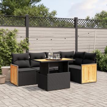 ARDEBO.de - 6-tlg. Garten-Sofagarnitur mit Kissen Schwarz Poly Rattan