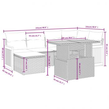 6-tlg. Garten-Sofagarnitur mit Kissen Schwarz Poly Rattan