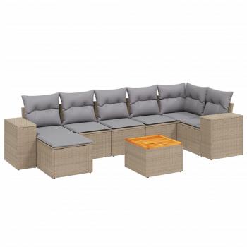 8-tlg. Garten-Sofagarnitur mit Kissen Beige Poly Rattan