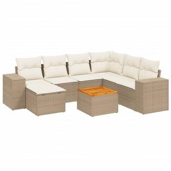 8-tlg. Garten-Sofagarnitur mit Kissen Beige Poly Rattan