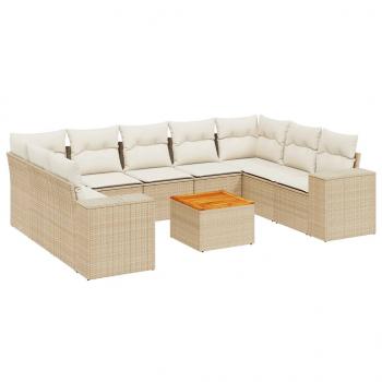 10-tlg. Garten-Sofagarnitur mit Kissen Beige Poly Rattan