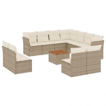 12-tlg. Garten-Sofagarnitur mit Kissen Beige Poly Rattan