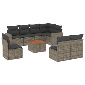 ARDEBO.de - 9-tlg. Garten-Sofagarnitur mit Kissen Grau Poly Rattan