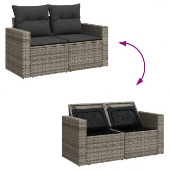 11-tlg. Garten-Sofagarnitur mit Kissen Grau Poly Rattan