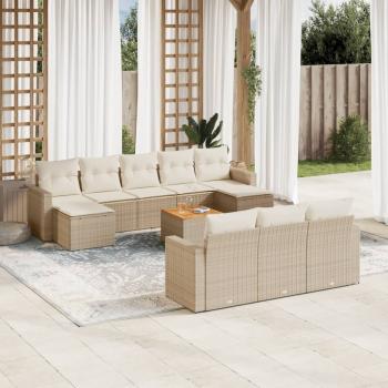 ARDEBO.de - 11-tlg. Garten-Sofagarnitur mit Kissen Beige Poly Rattan