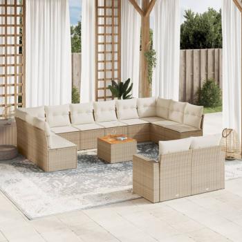 ARDEBO.de - 13-tlg. Garten-Sofagarnitur mit Kissen Beige Poly Rattan