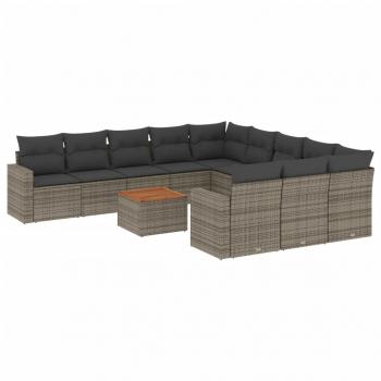 12-tlg. Garten-Sofagarnitur mit Kissen Grau Poly Rattan