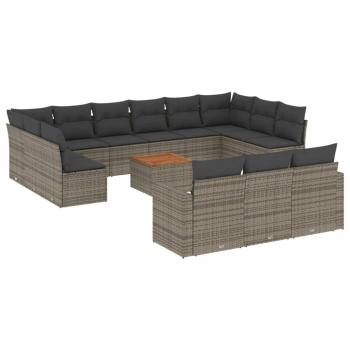 14-tlg. Garten-Sofagarnitur mit Kissen Grau Poly Rattan