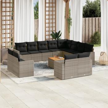 ARDEBO.de - 13-tlg. Garten-Sofagarnitur mit Kissen Grau Poly Rattan