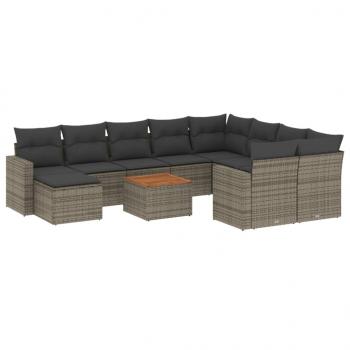 ARDEBO.de - 11-tlg. Garten-Sofagarnitur mit Kissen Grau Poly Rattan