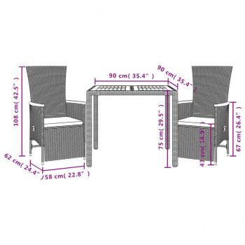 3-tlg. Garten-Essgruppe mit Kissen Schwarz Poly Rattan