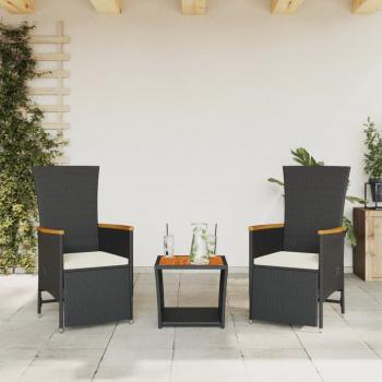 ARDEBO.de - 3-tlg. Garten-Essgruppe mit Kissen Schwarz Poly Rattan