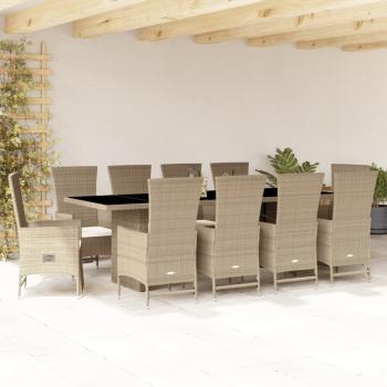 ARDEBO.de - 11-tlg. Garten-Essgruppe mit Kissen Beige Poly Rattan