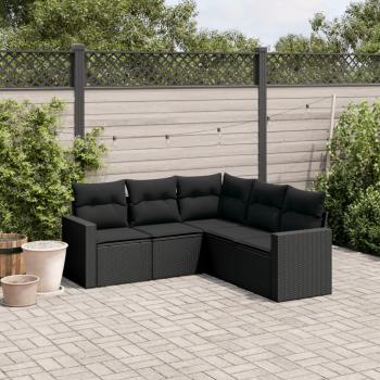 ARDEBO.de - 5-tlg. Garten-Sofagarnitur mit Kissen Schwarz Poly Rattan