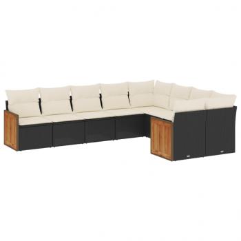 9-tlg. Garten-Sofagarnitur mit Kissen Schwarz Poly Rattan