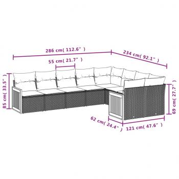 9-tlg. Garten-Sofagarnitur mit Kissen Schwarz Poly Rattan