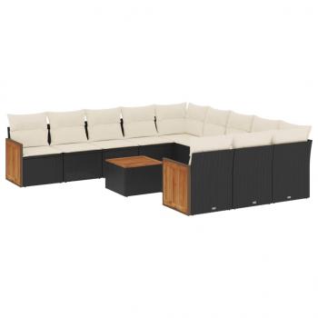 12-tlg. Garten-Sofagarnitur mit Kissen Schwarz Poly Rattan