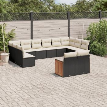 ARDEBO.de - 12-tlg. Garten-Sofagarnitur mit Kissen Schwarz Poly Rattan