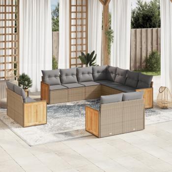 ARDEBO.de - 11-tlg. Garten-Sofagarnitur mit Kissen Beige Poly Rattan