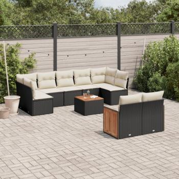 ARDEBO.de - 10-tlg. Garten-Sofagarnitur mit Kissen Schwarz Poly Rattan