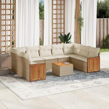 ARDEBO.de - 10-tlg. Garten-Sofagarnitur mit Kissen Beige Poly Rattan