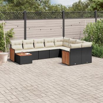 ARDEBO.de - 10-tlg. Garten-Sofagarnitur mit Kissen Schwarz Poly Rattan