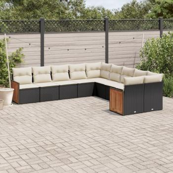 ARDEBO.de - 10-tlg. Garten-Sofagarnitur mit Kissen Schwarz Poly Rattan