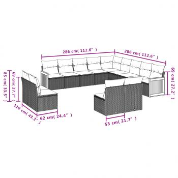 13-tlg. Garten-Sofagarnitur mit Kissen Schwarz Poly Rattan