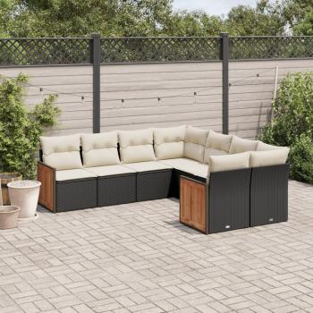 ARDEBO.de - 8-tlg. Garten-Sofagarnitur mit Kissen Schwarz Poly Rattan