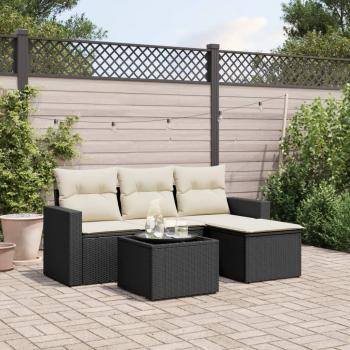 ARDEBO.de - 5-tlg. Garten-Sofagarnitur mit Kissen Schwarz Poly Rattan