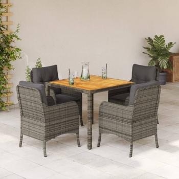 ARDEBO.de - 5-tlg. Garten-Essgruppe mit Kissen Grau Poly Rattan